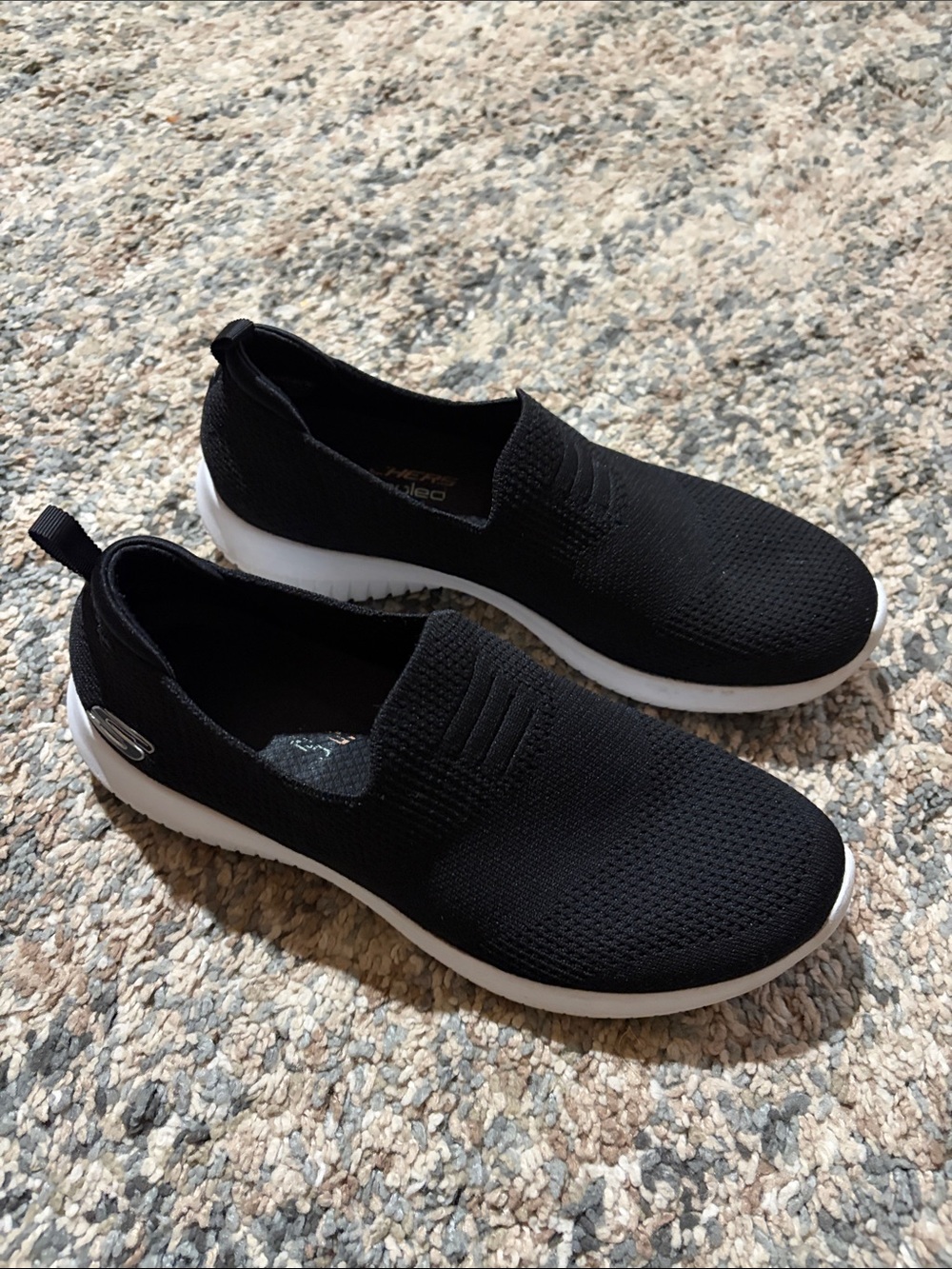 Skechers Black Slip-On Knit Sneakers with White Sole
